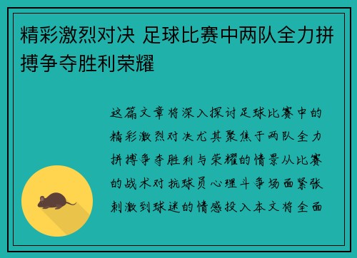 精彩激烈对决 足球比赛中两队全力拼搏争夺胜利荣耀