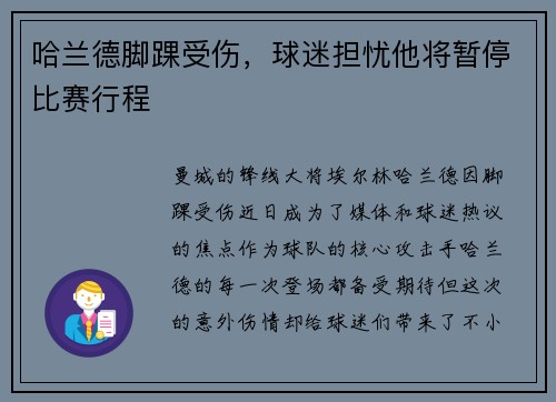 哈兰德脚踝受伤，球迷担忧他将暂停比赛行程
