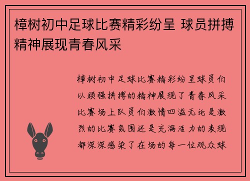 樟树初中足球比赛精彩纷呈 球员拼搏精神展现青春风采
