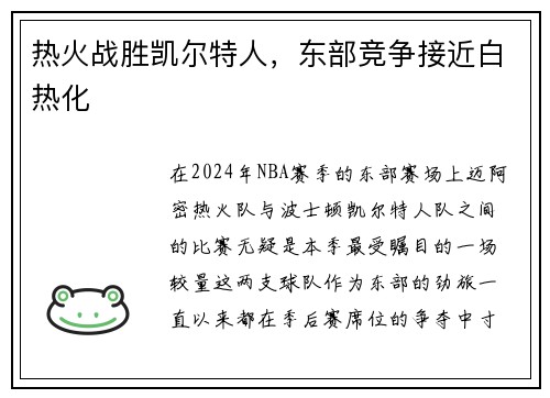 热火战胜凯尔特人，东部竞争接近白热化