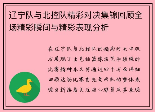 辽宁队与北控队精彩对决集锦回顾全场精彩瞬间与精彩表现分析